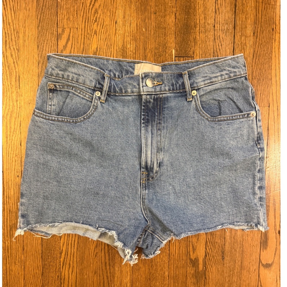 Everlane The Way High Denim Shorts Light Indigo Raw Hem High Rise Size 30